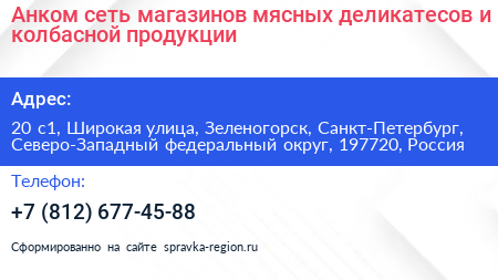 Анком сеть магазинов мясных деликатесов и колбасной продукции - визитка