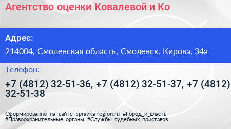 Агентство оценки Ковалевой и Ко - визитка
