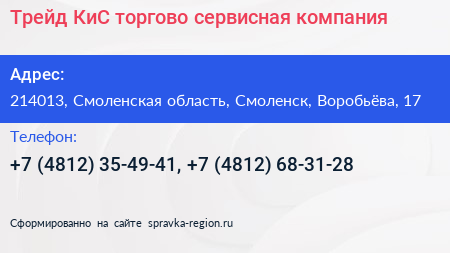 Трейд КиС торгово сервисная компания - визитка
