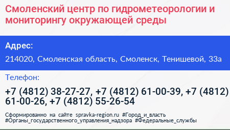 Смоленский центр по гидрометеорологии и мониторингу окружающей среды - визитка