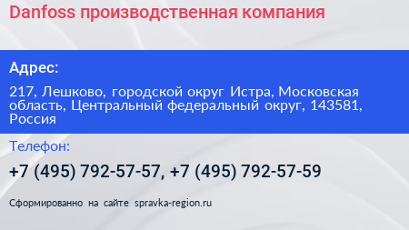 Danfoss производственная компания - визитка