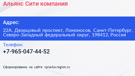 Альянс Сити компания - визитка