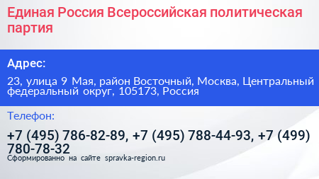 Единая Россия Всероссийская политическая партия - визитка