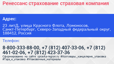 Ренессанс страхование страховая компания - визитка
