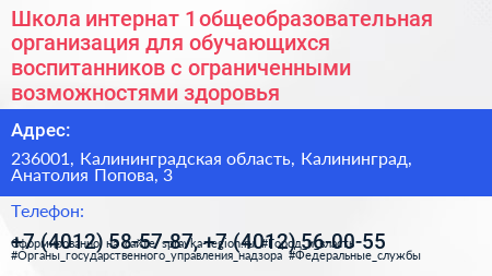 Школа интернат 1 общеобразовательная организация для обучающихся воспитанников с ограниченными возможностями здоровья - визитка