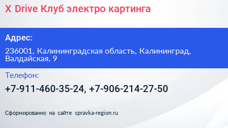 X Drive Клуб электро картинга - визитка