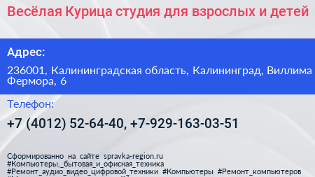Весёлая Курица студия для взрослых и детей - визитка