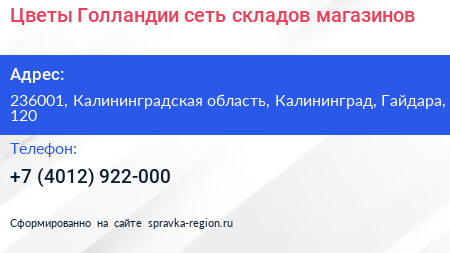 Цветы Голландии сеть складов магазинов - визитка