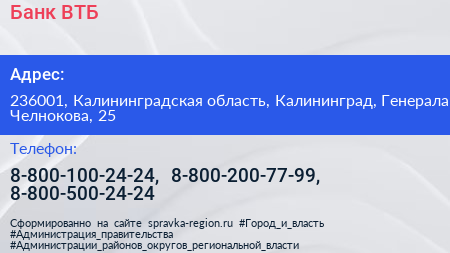Банк ВТБ - визитка