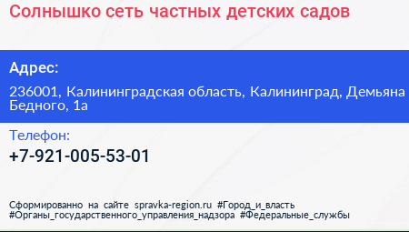 Солнышко сеть частных детских садов - визитка