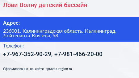 Лови Волну детский бассейн - визитка