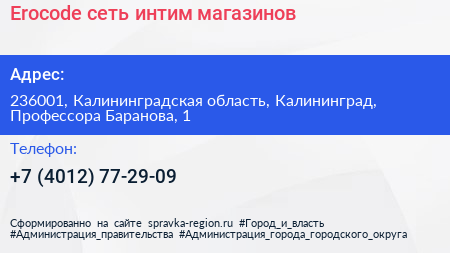 Erocode сеть интим магазинов - визитка