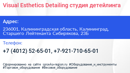 Visual Esthetics Detailing студия детейлинга - визитка