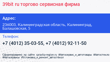 39bit ru торгово сервисная фирма - визитка