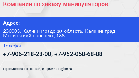 Компания по заказу манипуляторов - визитка
