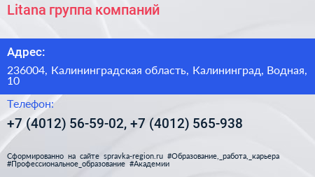 Litana группа компаний - визитка