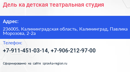 Дель ка детская театральная студия - визитка