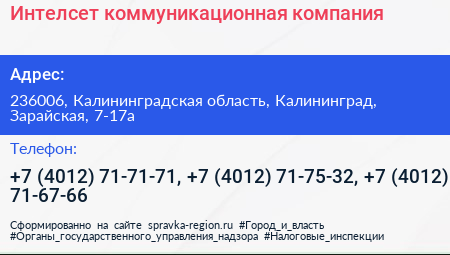 Интелсет коммуникационная компания - визитка