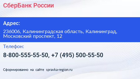 СберБанк России - визитка
