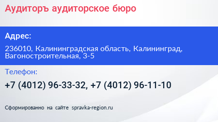 Аудиторъ аудиторское бюро - визитка