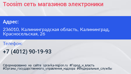 Toosim сеть магазинов электроники - визитка