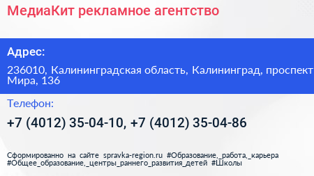 МедиаКит рекламное агентство - визитка
