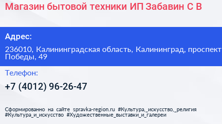 Магазин бытовой техники ИП Забавин С В  - визитка