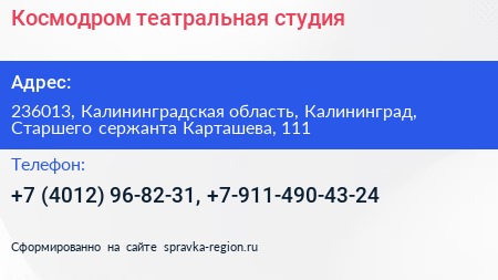 Космодром театральная студия - визитка