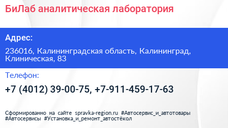 БиЛаб аналитическая лаборатория - визитка