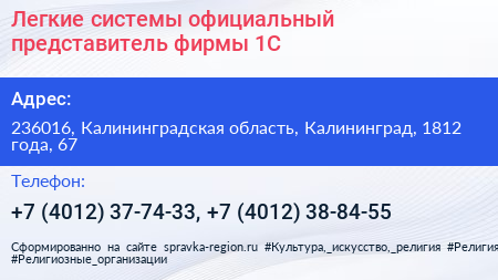 Легкие системы официальный представитель фирмы 1С - визитка