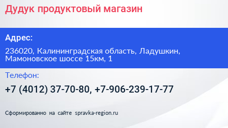 Дудук продуктовый магазин - визитка
