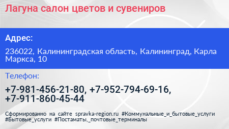 Лагуна салон цветов и сувениров - визитка
