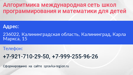 Алгоритмика международная сеть школ программирования и математики для детей - визитка