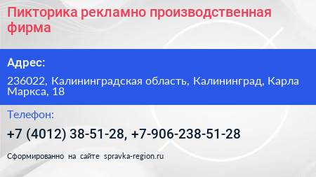 Пикторика рекламно производственная фирма - визитка