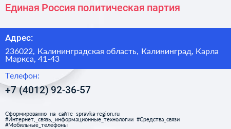 Единая Россия политическая партия - визитка