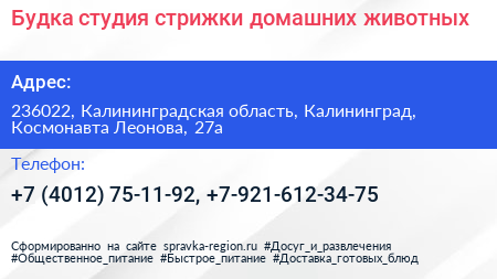 Будка студия стрижки домашних животных - визитка