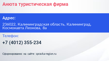 Анюта туристическая фирма - визитка