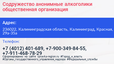 Содружество анонимные алкоголики общественная организация - визитка