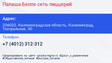 Папаша Беппе сеть пиццерий - визитка
