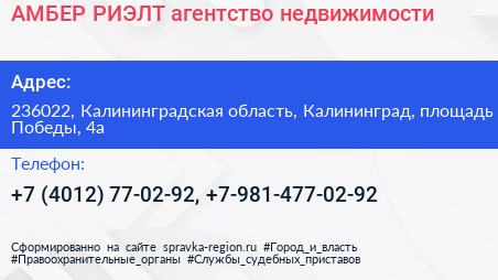 АМБЕР РИЭЛТ агентство недвижимости - визитка