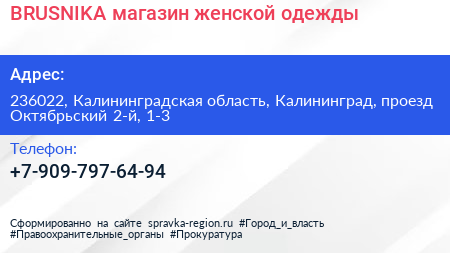 BRUSNIKA магазин женской одежды - визитка