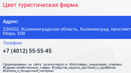 Цвет туристическая фирма - визитка