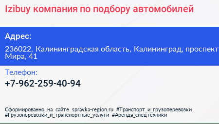 Izibuy компания по подбору автомобилей - визитка