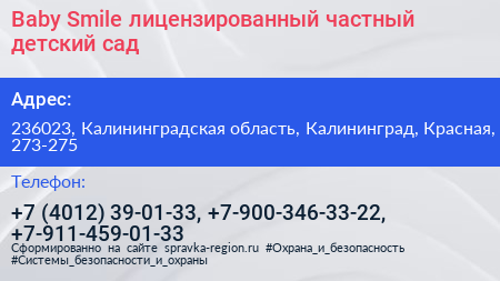 Baby Smile лицензированный частный детский сад - визитка
