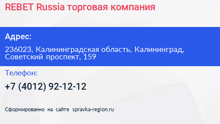 REBET Russia торговая компания - визитка