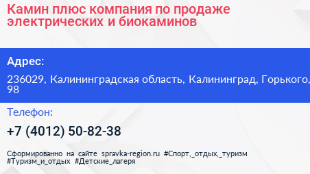 Камин плюс компания по продаже электрических и биокаминов - визитка