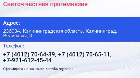 Светоч частная прогимназия - визитка