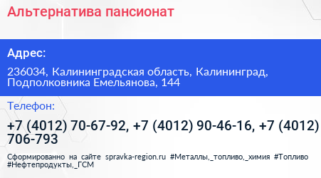 Альтернатива пансионат - визитка