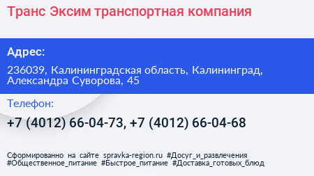 Транс Эксим транспортная компания - визитка