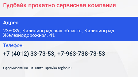 Гудбайк прокатно сервисная компания - визитка